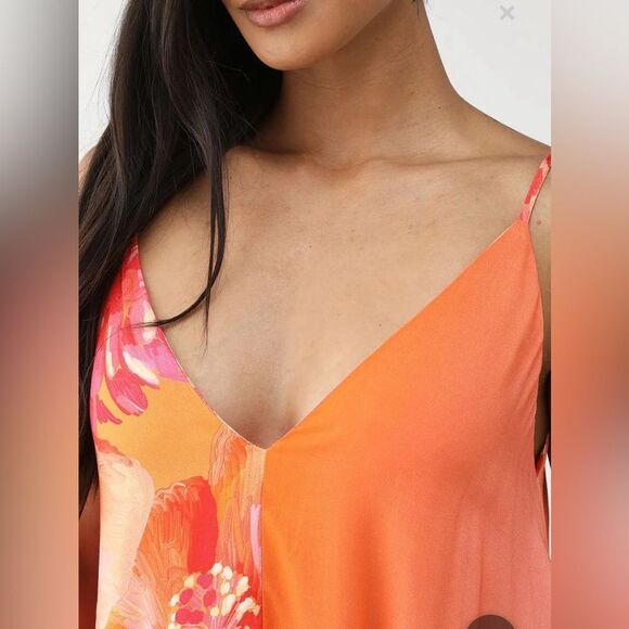 Farm Rio 100% viscose Elegant Floral Maxi Dress in Orange and Pink, L - Picture 3 of 13